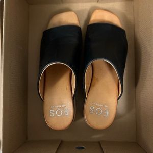 EOS black leather slides